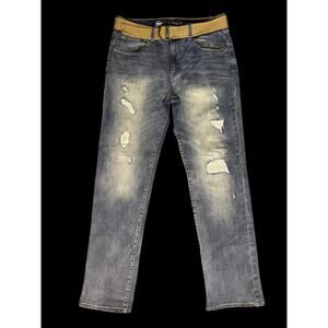 Arizona Jean Co Ultra Flex 360 Stretch Blue Straight Jeans with Belt Men's 36x32